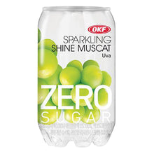 Canette transparente OKF Sparkling Shine Muscat Zéro Sucres 350ml - boisson pétillante coréenne au raisin, vue de face