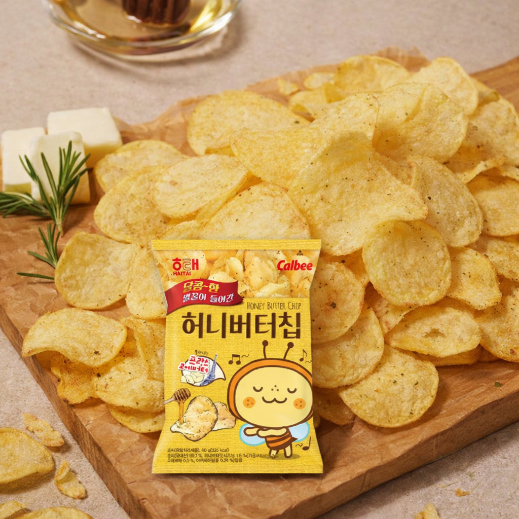 Chips Coréennes Haitai Honey Butter Chips - Lot De 6 Paquets De 60g - Goût Miel Beurre