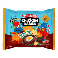 Paquet de nouilles instantanées Korean Street Korean BBQ & Chicken Flavour 128 g, ramen coréen saveur barbecue et poulet.
