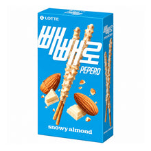 Pepero Snowy Almond Lotte, biscuit coréen enrobé de chocolat blanc aux amandes