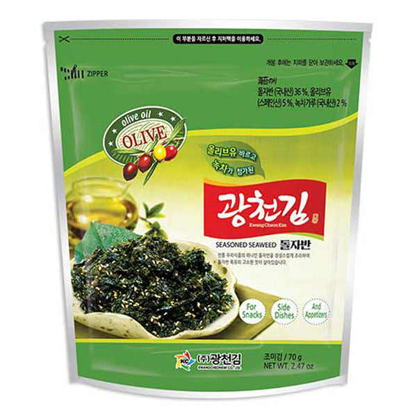 올리브유 녹차 돌자반 Algue Séchées Assaisonnées en Petits Morceaux à l'Huile d'Olive et au Thé Vert 70G [Kwangcheonkim] DDM 15.02.2026